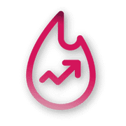 A stylized pink and red flame icon with an upward-pointing arrow inside, indicating growth or trending.