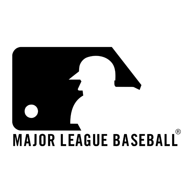 A black and white logo showcases the silhouette of a baseball player swinging a bat under the watchful eye of vital elite talent, with "Major League Baseball" elegantly inscribed below.