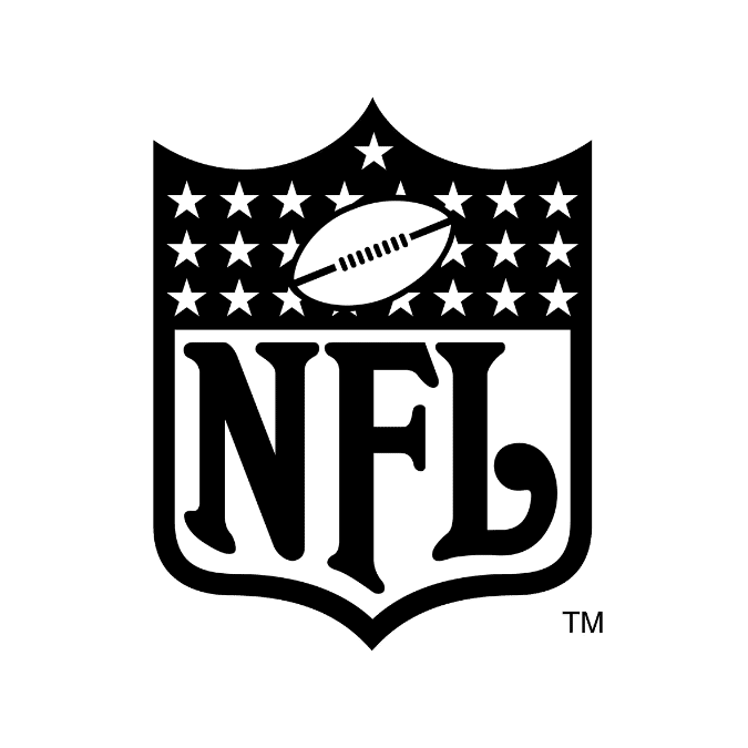 NFL logo featuring a football and stars above the letters "NFL" on a shield background.