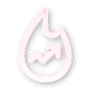 Icon of a flame with an upward arrow inside, symbolizing growth or progress, reminiscent of the transformative power seen in red light therapy.