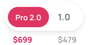 Toggle switch showing "Vital Pro 2.0" in pink, priced at $699, switched from "1.0" priced at $479. Perfect for enhancing your fitness equipment collection with top-tier workout gear essentials.