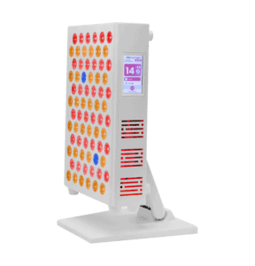 Introducing Vital 2.0, a modern device with a stand, featuring colorful buttons and a small digital display showing numbers and icons.