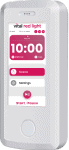 A handheld device features a screen with "vital red light," a timer set to 10:00, and options for "favorite" and "settings." Ideal for those exploring vital red light therapy devices, this gadget merges convenience with cutting-edge wellness technology.