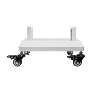 A white wheeled platform with four black caster wheels provides essential mobility and support, making it an indispensable accessory for modern living.